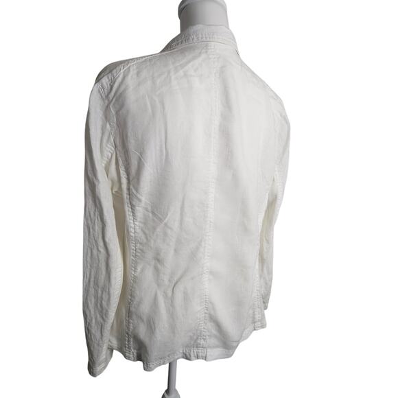 Eileen Fischer Blazer Organic Cotton Notched Collar Poplin Coat White Medium - Picture 2 of 7